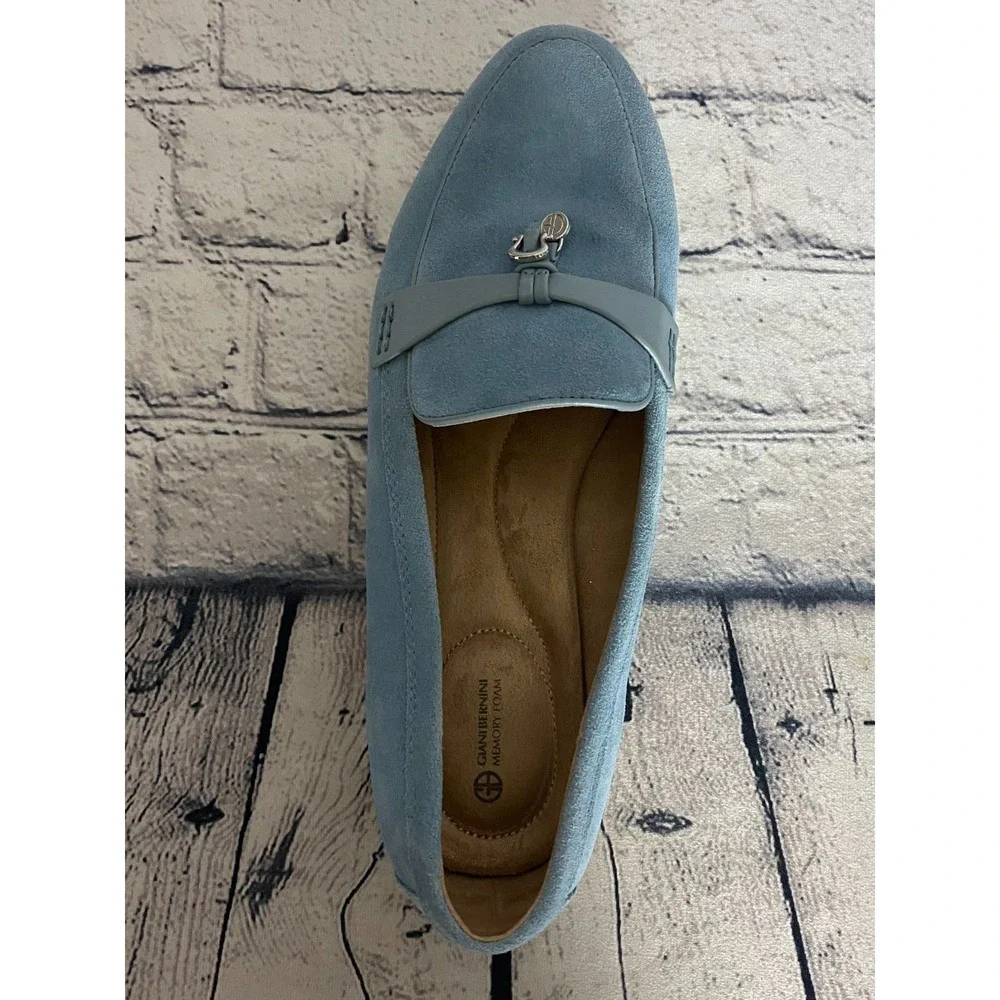 Giani Bernini Womens Lesleee Loafers 10M Light Blue Suede Memory Foam Slip-On